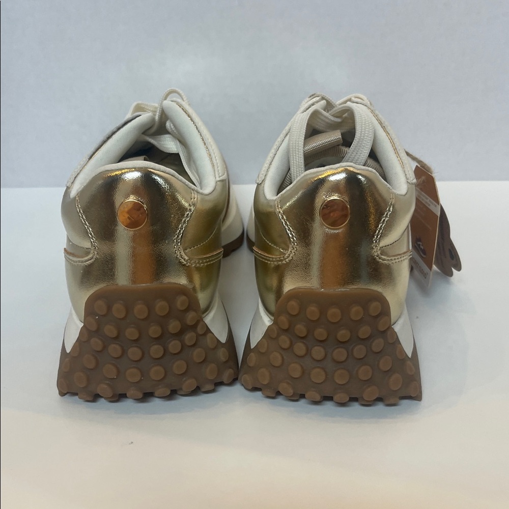 Women’s Metallic Gold Fashion Sneakers with Cream Accents - Picture 4 of 5